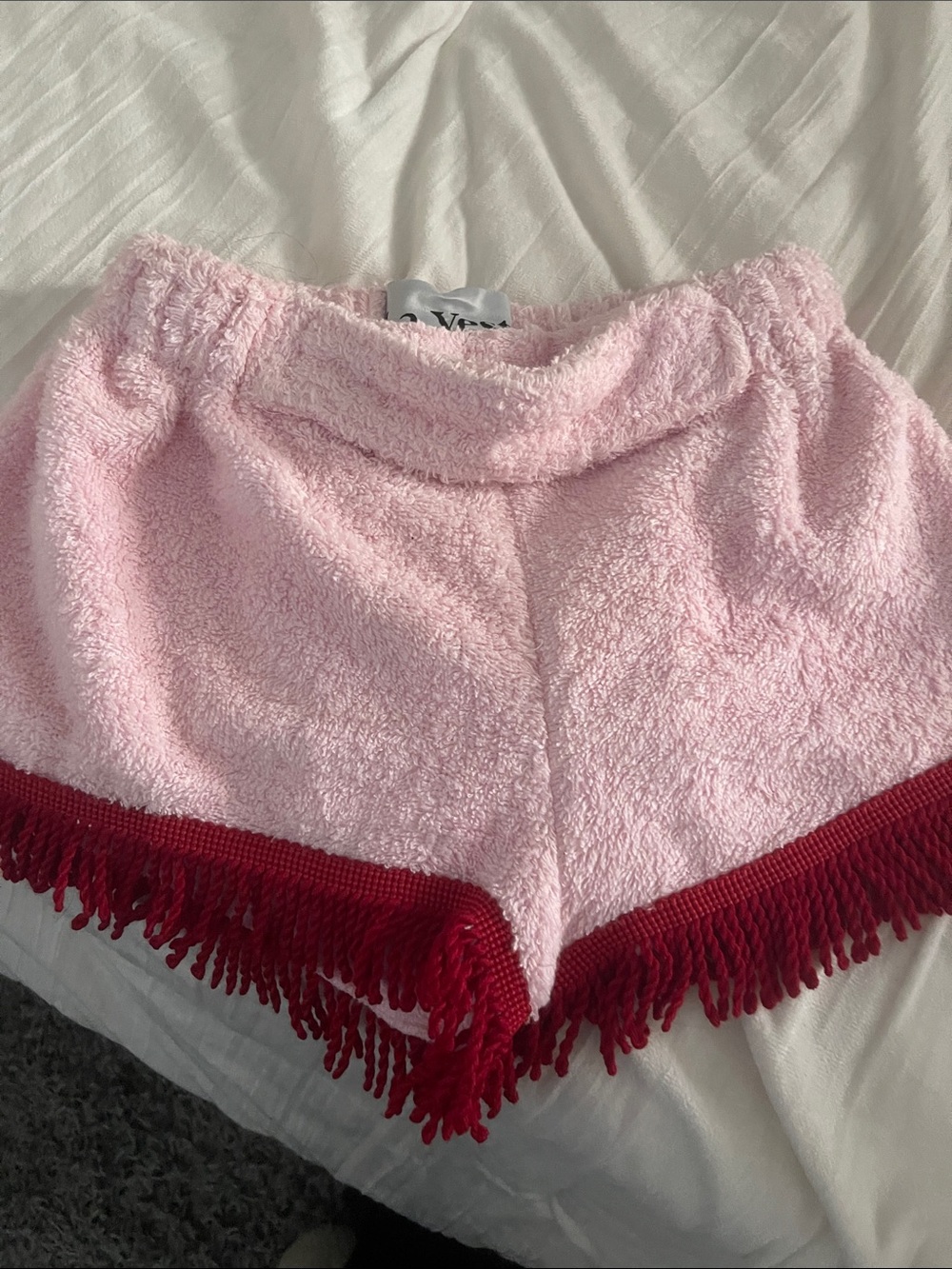Soft Pink Terry Fringe Shorts - Brand Unspecified